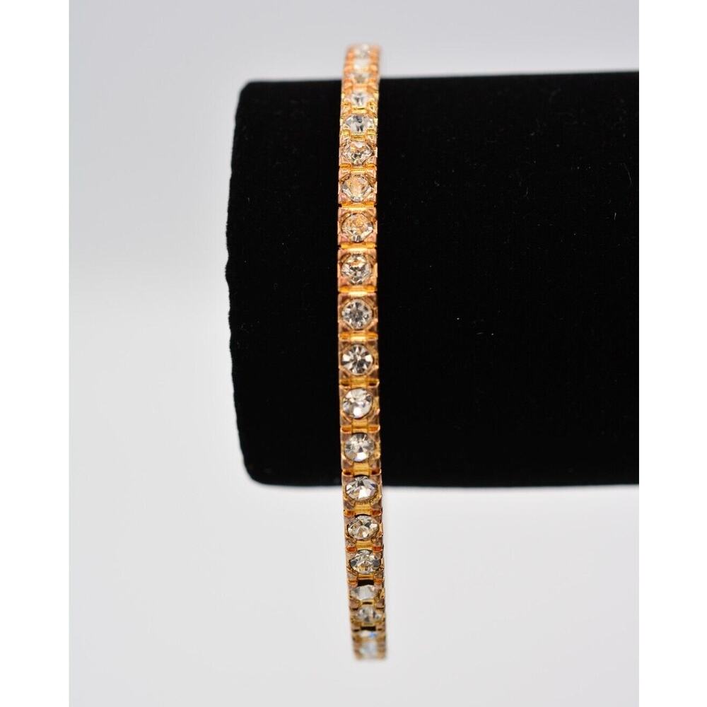 Graziano Vintage Bangle Bracelet Rhinestone Crystal Gold Tone Signed 1990s Bin4